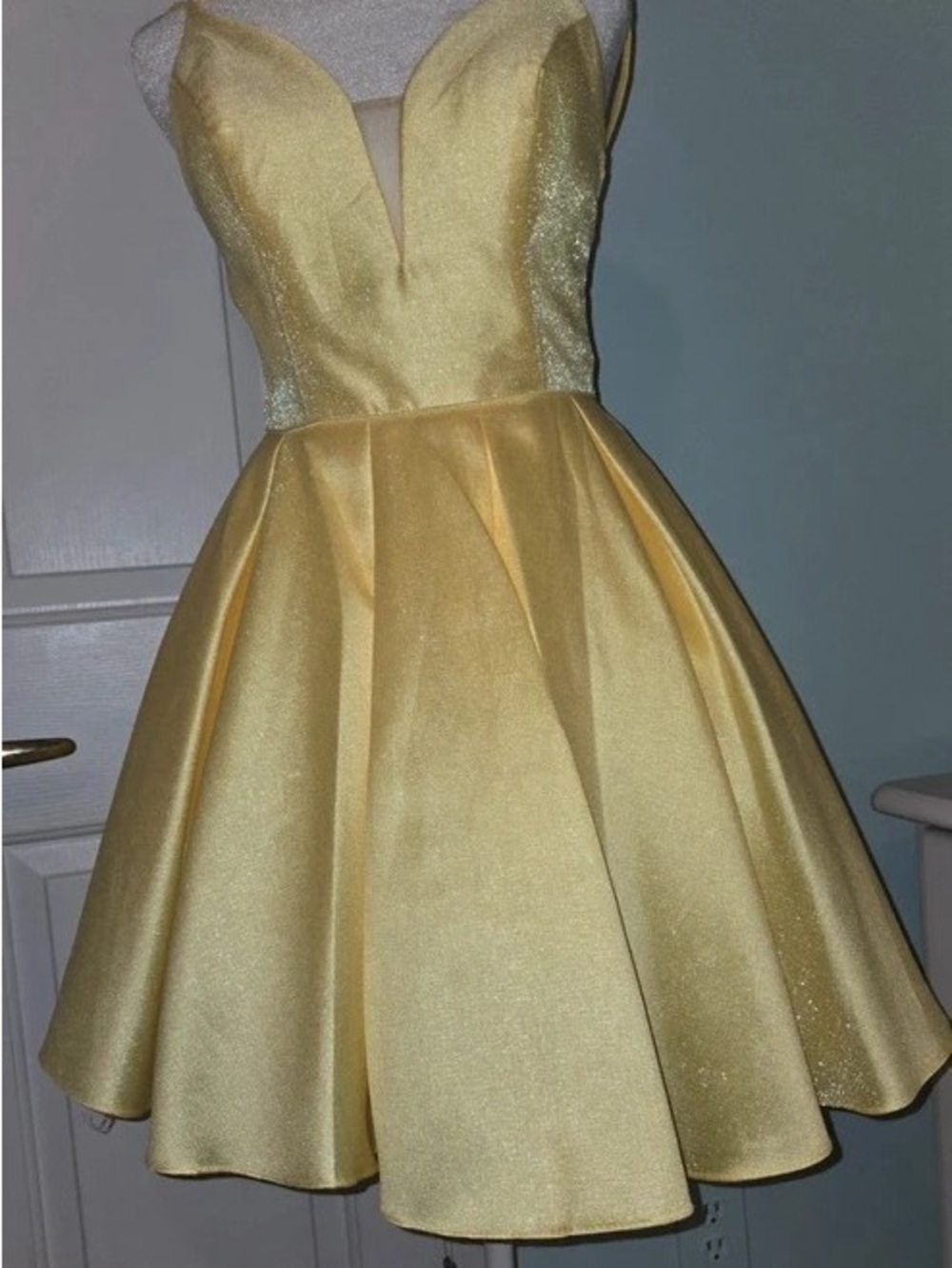 Yellow V-Neck Mini Dress with Full Skirt